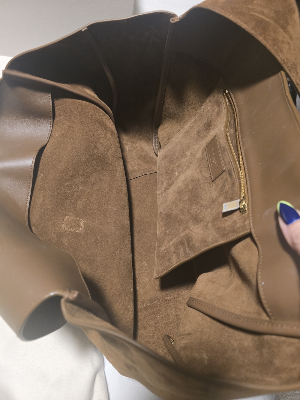 Saint Laurent Brown Suede Tote with Gold YSL Logo - Picture 7 of 9